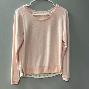 Light Pink Long Sleeve Top with Lace Hem